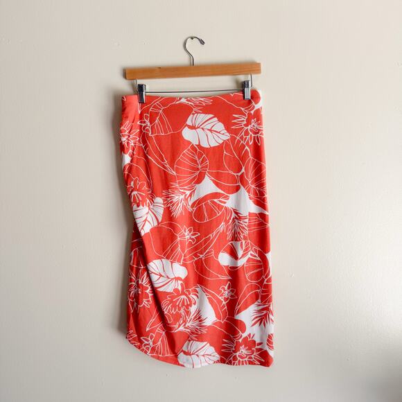 Patagonia Coral + White Hibiscus Side Gathered Knee Length Skirt - Small - Picture 6 of 7